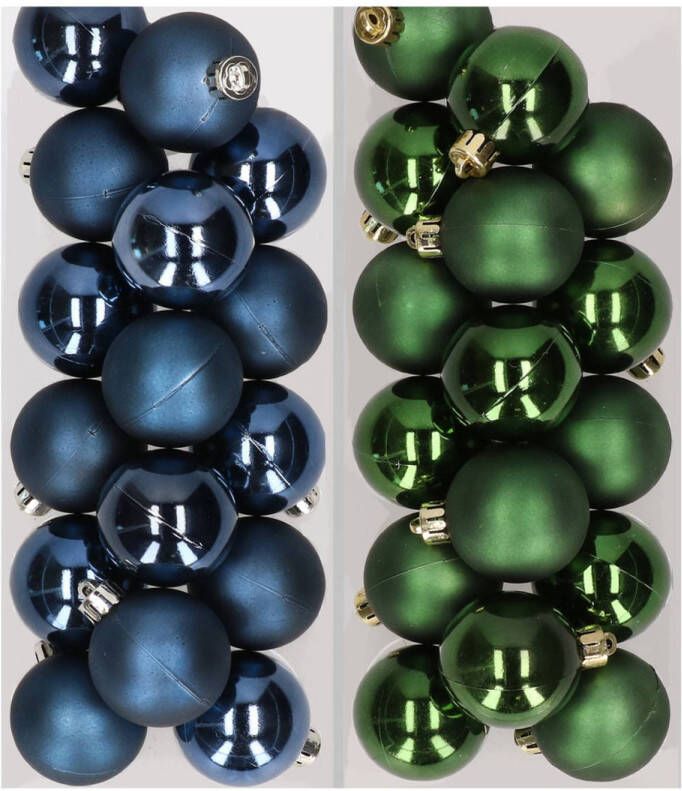 Decoris 32x stuks kunststof kerstballen mix van donkerblauw en donkergroen 4 cm Kerstbal