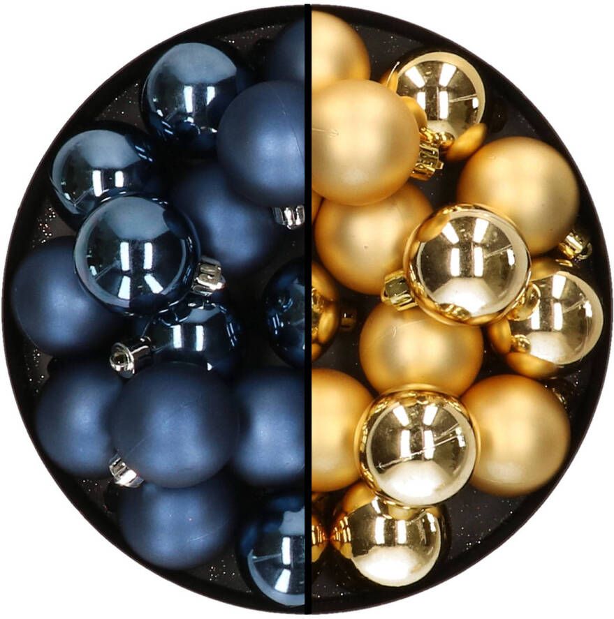 Decoris 32x stuks kunststof kerstballen mix van donkerblauw en goud 4 cm Kerstbal