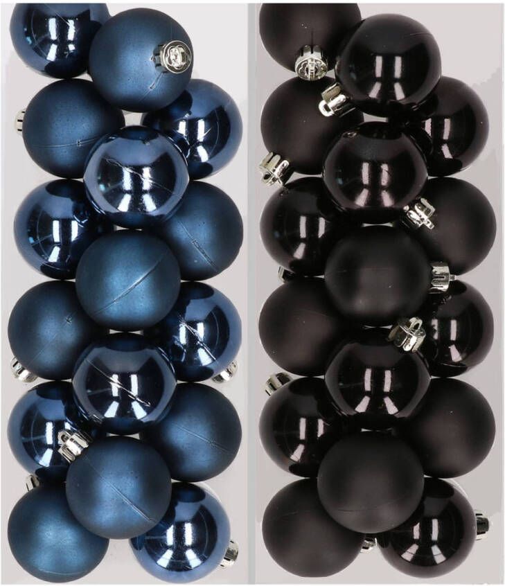 Decoris 32x stuks kunststof kerstballen mix van donkerblauw en zwart 4 cm Kerstbal