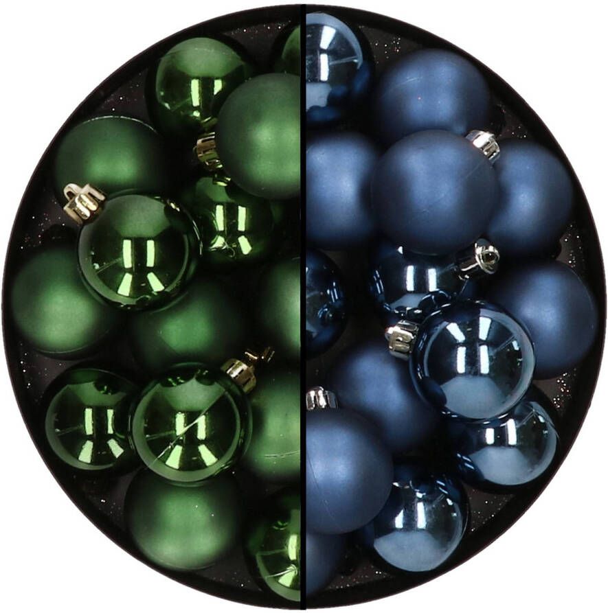 Decoris 32x stuks kunststof kerstballen mix van donkergroen en donkerblauw 4 cm Kerstbal