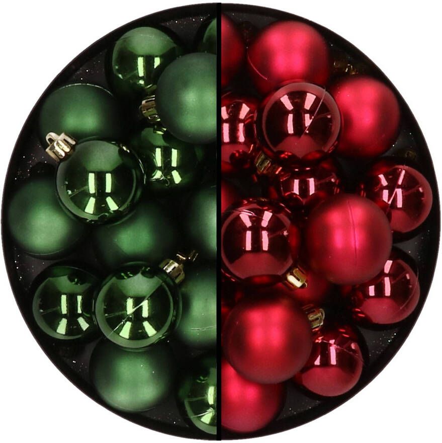Decoris 32x stuks kunststof kerstballen mix van donkergroen en donkerrood 4 cm Kerstbal