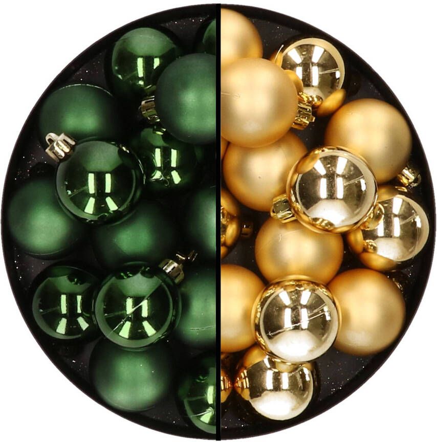 Decoris 32x stuks kunststof kerstballen mix van donkergroen en goud 4 cm Kerstbal