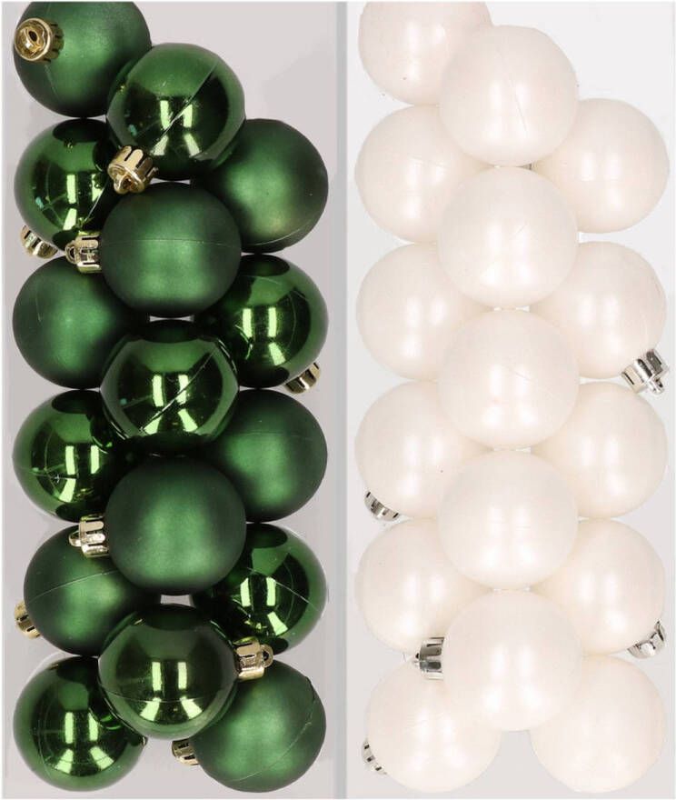 Decoris 32x stuks kunststof kerstballen mix van donkergroen en wit 4 cm Kerstbal