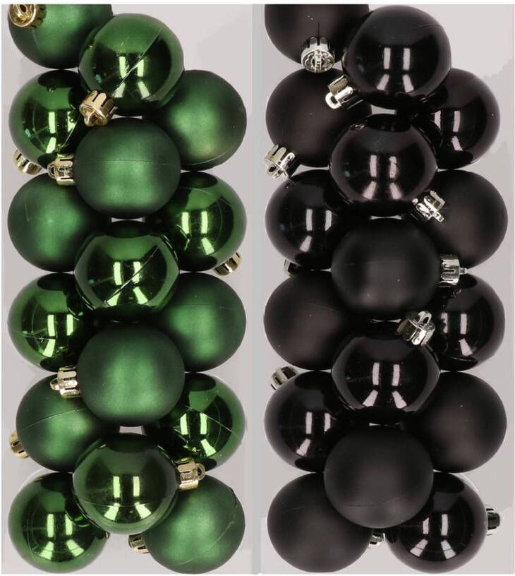 Decoris 32x stuks kunststof kerstballen mix van donkergroen en zwart 4 cm Kerstbal