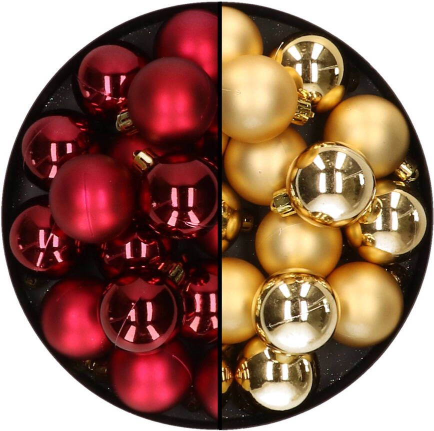 Decoris 32x stuks kunststof kerstballen mix van donkerrood en goud 4 cm Kerstbal