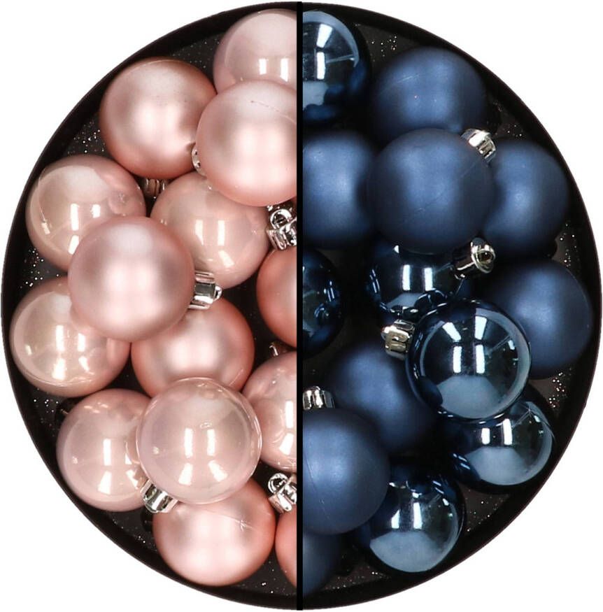 Decoris 32x stuks kunststof kerstballen mix van lichtroze en donkerblauw 4 cm Kerstbal