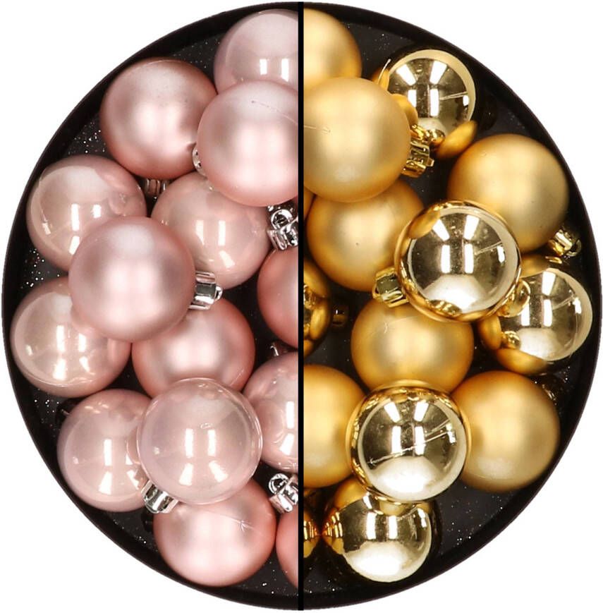 Decoris 32x stuks kunststof kerstballen mix van lichtroze en goud 4 cm Kerstbal