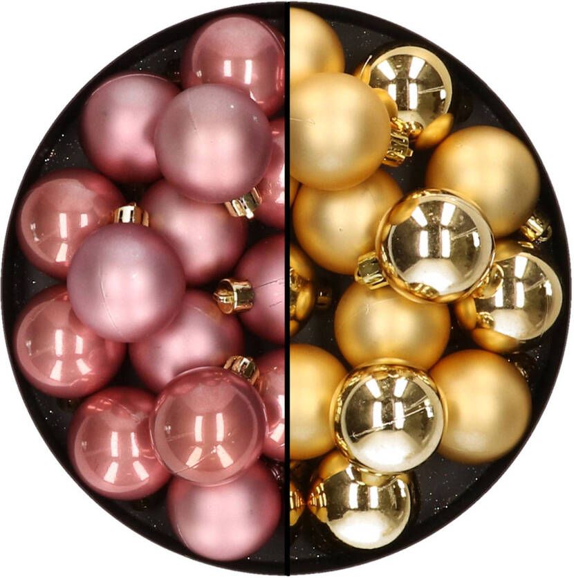 Decoris 32x stuks kunststof kerstballen mix van oudroze en goud 4 cm Kerstbal