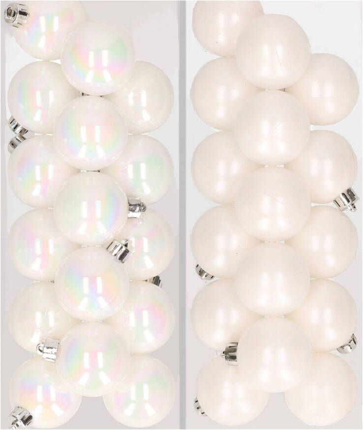 Decoris 32x stuks kunststof kerstballen mix van parelmoer wit en wit 4 cm Kerstbal
