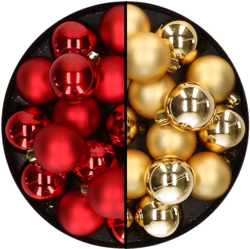 Decoris 32x stuks kunststof kerstballen mix van rood en goud 4 cm Kerstbal