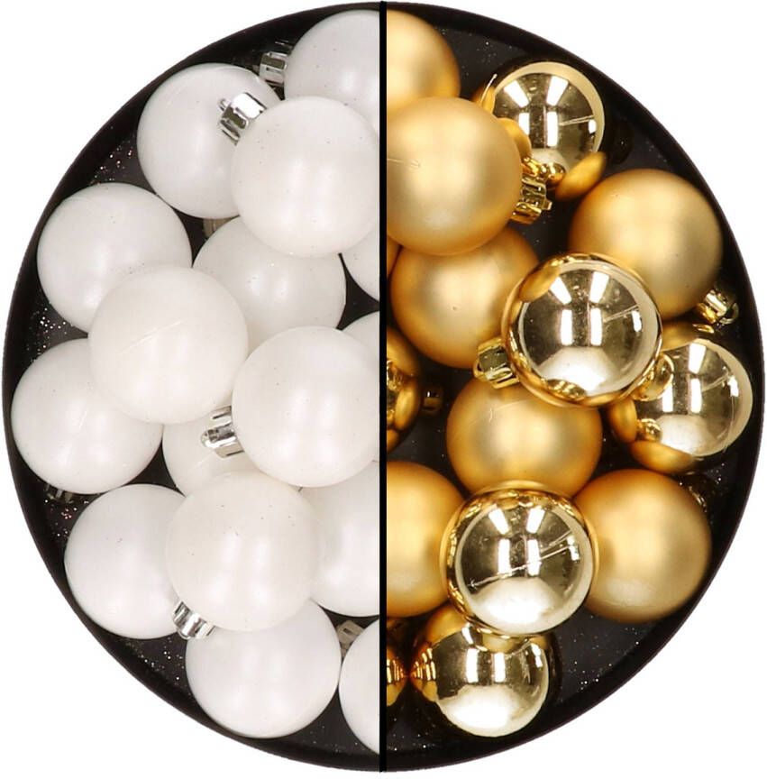 Decoris 32x stuks kunststof kerstballen mix van wit en goud 4 cm Kerstbal
