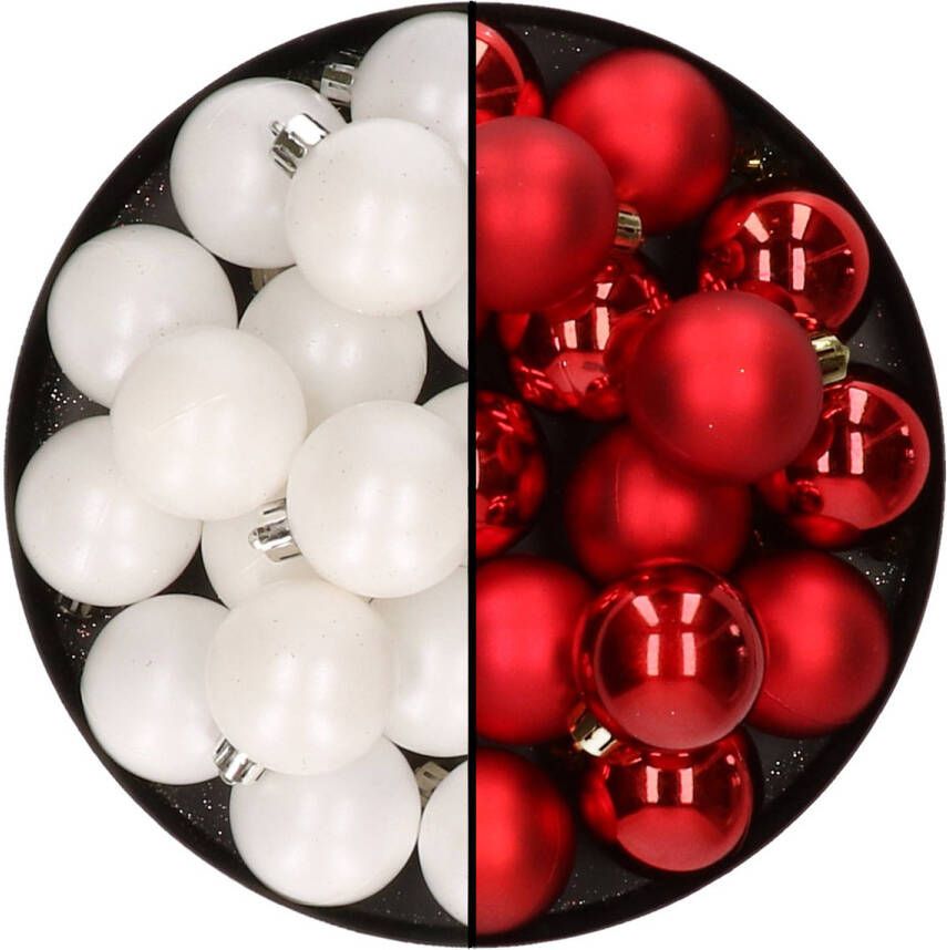 Decoris 32x stuks kunststof kerstballen mix van wit en rood 4 cm Kerstbal
