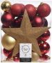 Decoris 33x Gouden rode kunststof kerstballen 5-6-8 cm Mix Onbreekbare plastic kerstballen Kerstboomversiering goud rood - Thumbnail 2