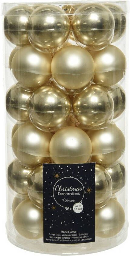 Decoris 36x Champagne beige kleine glazen kerstballen 4 cm mat en glans Kerstbal