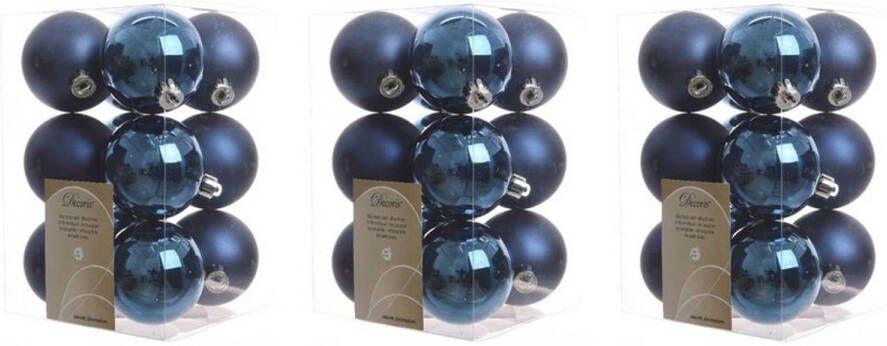 Decoris 36x Kunststof kerstballen glanzend mat donkerblauw 6 cm kerstboom versiering decoratie Kerstbal