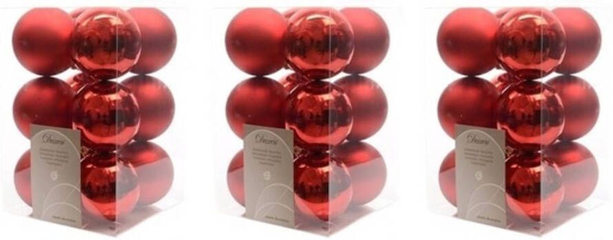 Decoris 36x Kunststof kerstballen glanzend mat kerst rood 6 cm kerstboom versiering decoratie Kerstbal