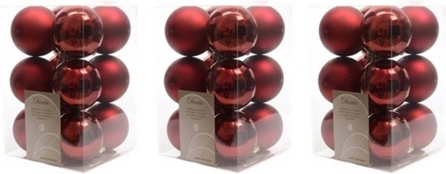 Decoris 36x Kunststof kerstballen glanzend mat donkerrood 6 cm kerstboom versiering decoratie Kerstbal