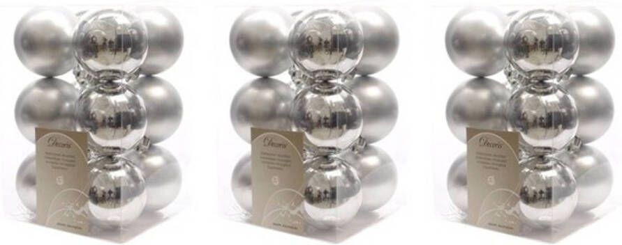 Decoris 36x Kunststof kerstballen glanzend mat zilver 6 cm kerstboom versiering decoratie Kerstbal