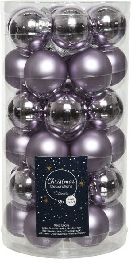 Decoris 36x Lila paarse kleine glazen kerstballen 4 cm mat en glans Kerstbal