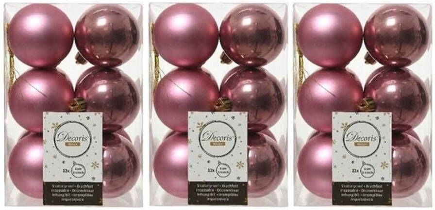 Decoris 36x Kunststof kerstballen glanzend mat oud roze 6 cm kerstboom versiering decoratie Kerstbal