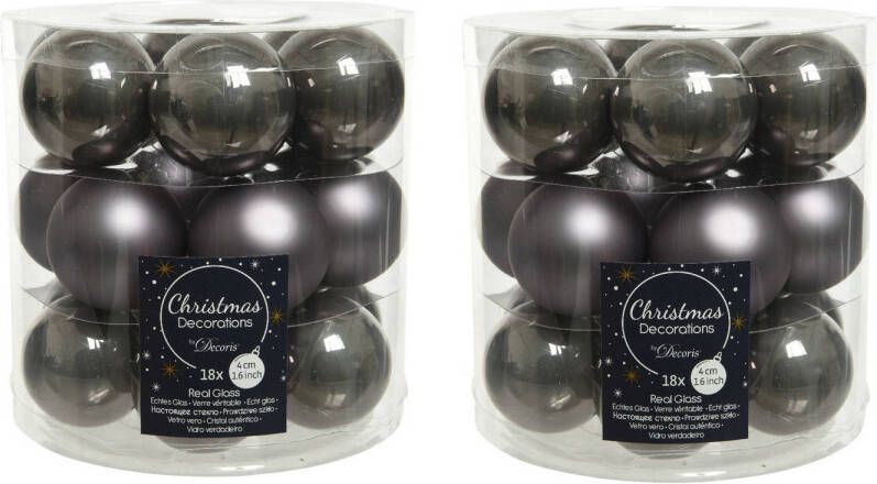 Decoris 36x stuks kleine glazen kerstballen antraciet (warm grey) 4 cm mat glans Kerstbal