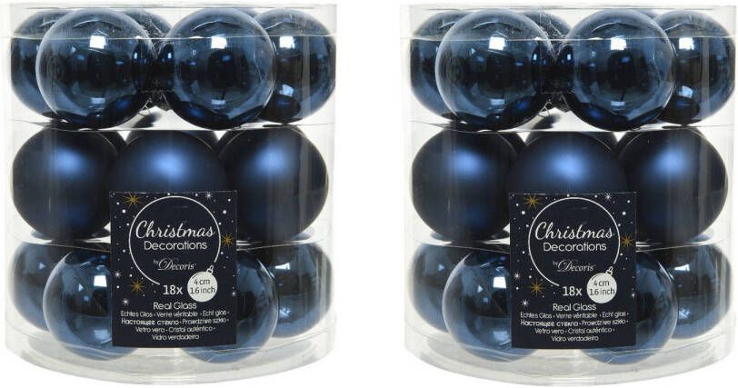 Decoris 36x stuks kleine glazen kerstballen donkerblauw (night blue) 4 cm mat glans Kerstbal