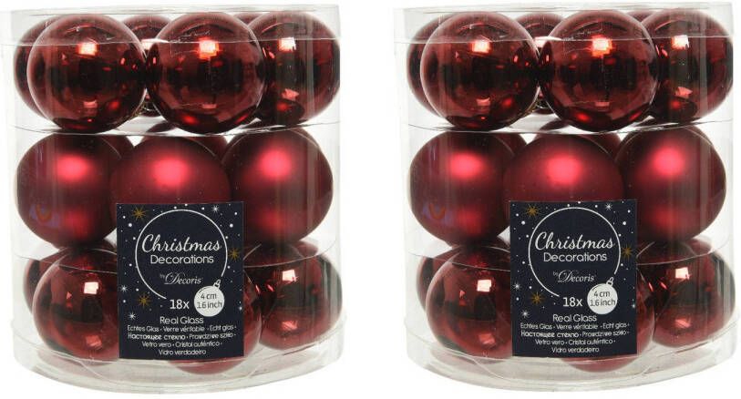 Decoris 36x stuks kleine glazen kerstballen donkerrood (oxblood) 4 cm mat glans Kerstbal