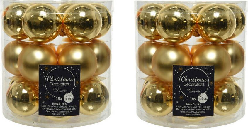 Decoris 36x stuks kleine glazen kerstballen goud 4 cm mat glans Kerstbal