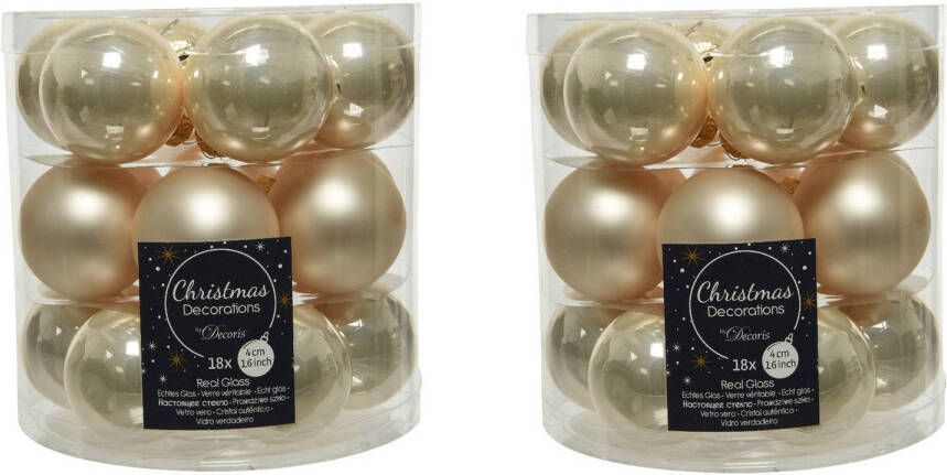 Decoris 36x stuks kleine glazen kerstballen licht parel champagne 4 cm mat glans Kerstbal