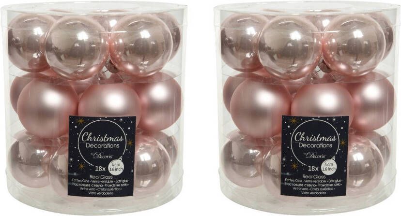 Decoris 36x stuks kleine glazen kerstballen lichtroze (blush) 4 cm mat glans Kerstbal