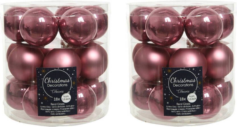 Decoris 36x stuks kleine glazen kerstballen oud roze (velvet) 4 cm mat glans Kerstbal