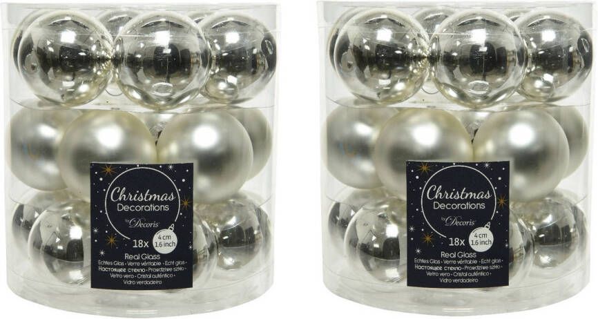 Decoris 36x stuks kleine glazen kerstballen zilver 4 cm mat glans Kerstbal