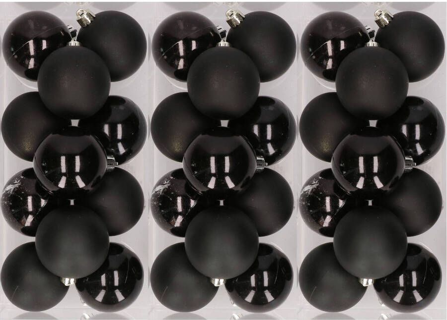 Decoris 36x Zwarte kerstballen 6 cm kunststof mat glans Kerstbal
