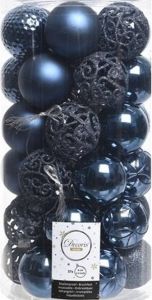 Decoris 37x Donkerblauwe kunststof kerstballen 6 cm Mix Onbreekbare plastic kerstballen Kerstboomversiering donkerblauw