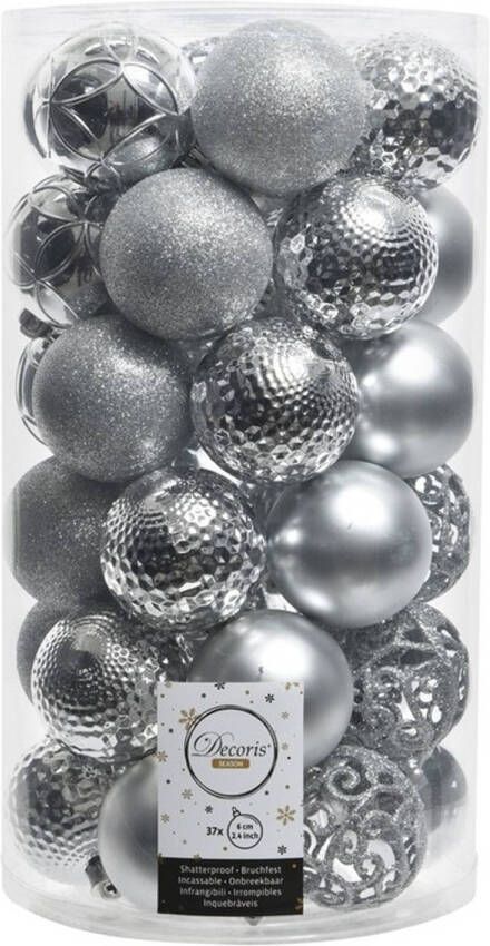 Decoris 37x Kunststof kerstballen mix zilver 6 cm kerstboom versiering decoratie Kerstbal