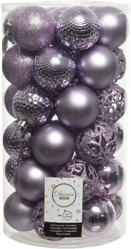 Decoris 37x Lila paarse kerstballen 6 cm kunststof mix Kerstbal