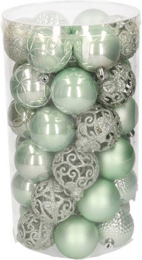 Decoris 37x Mintgroene kunststof kerstballen 6 cm Mix Onbreekbare plastic kerstballen Kerstboomversiering mintgroen