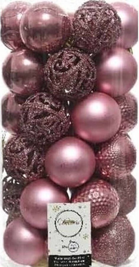 Decoris 37x Oud roze kunststof kerstballen 6 cm Mix Onbreekbare plastic kerstballen Kerstboomversiering oud roze