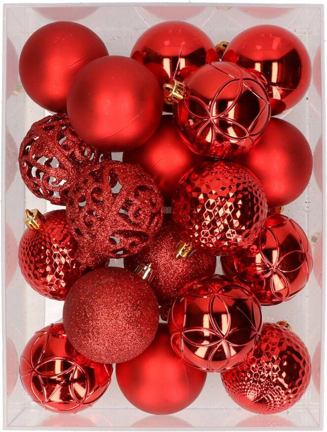 Decoris 37x stuks kunststof kerstballen rood 6 cm Kerstbal