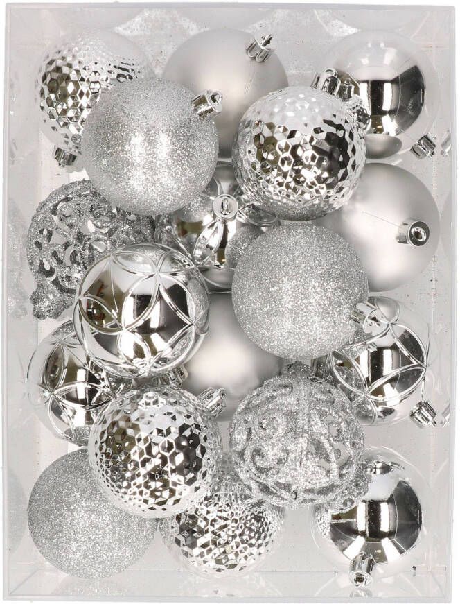 Decoris 37x stuks kunststof kerstballen zilver 6 cm Kerstbal
