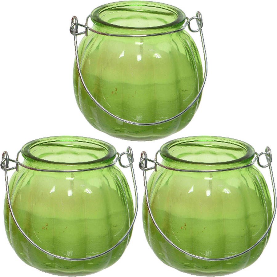 Decoris 3x citronella kaarsen in glas 15 branduren D8 x H8 cm groen geurkaarsen