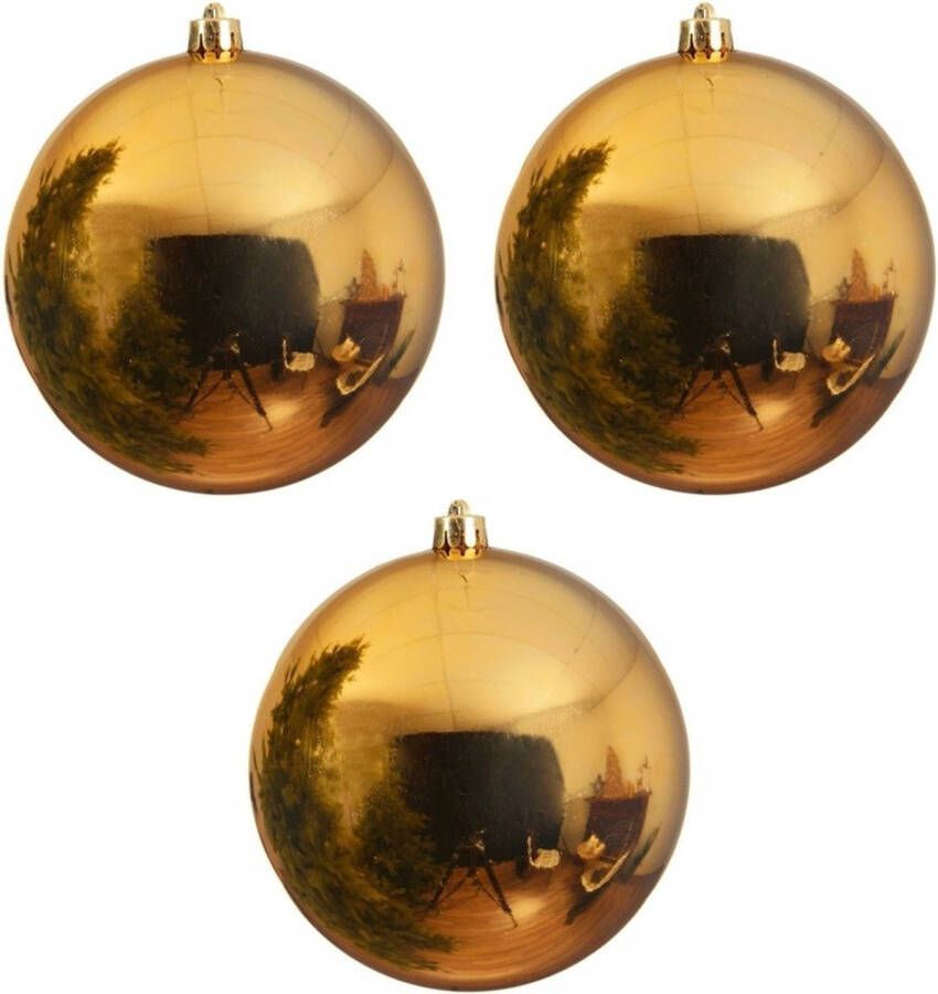 Decoris 3x Grote raam deur kerstboom decoratie gouden kerstballen 20 cm glans Kerstbal