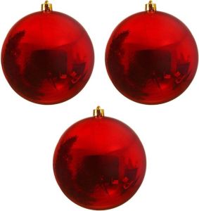 Decoris 3x Grote kerst rode kerstballen van 14 cm glans van kunststof Kerstbal