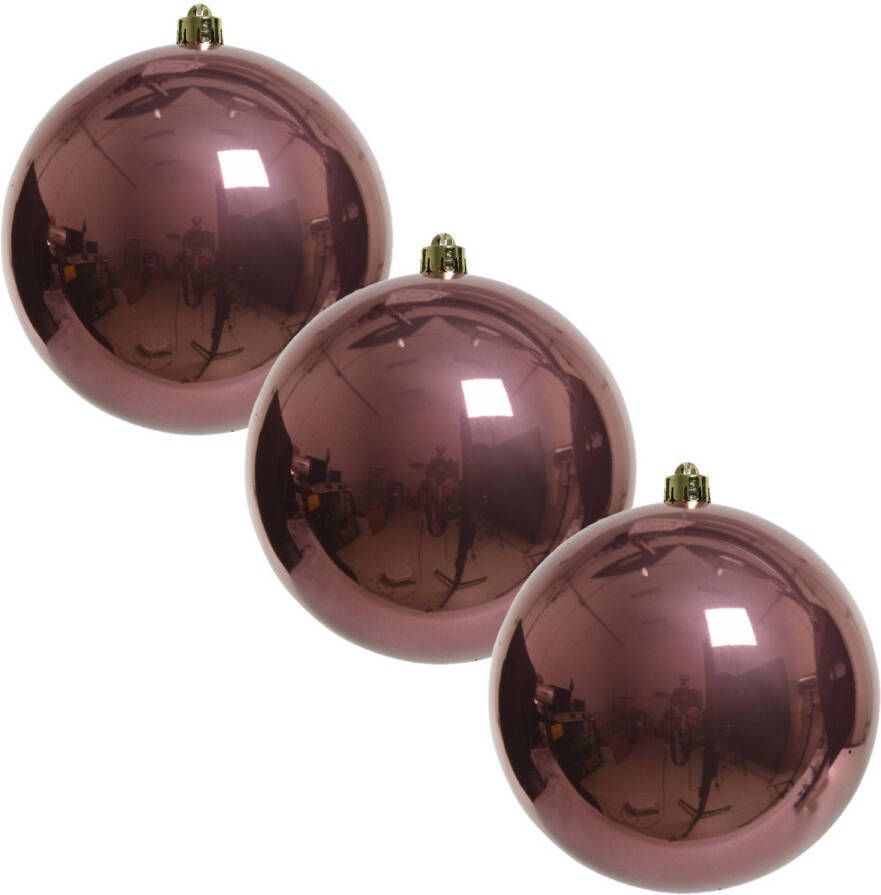 Decoris 3x Grote raam deur kerstboom decoratie oud roze kerstballen 20 cm glans Kerstbal