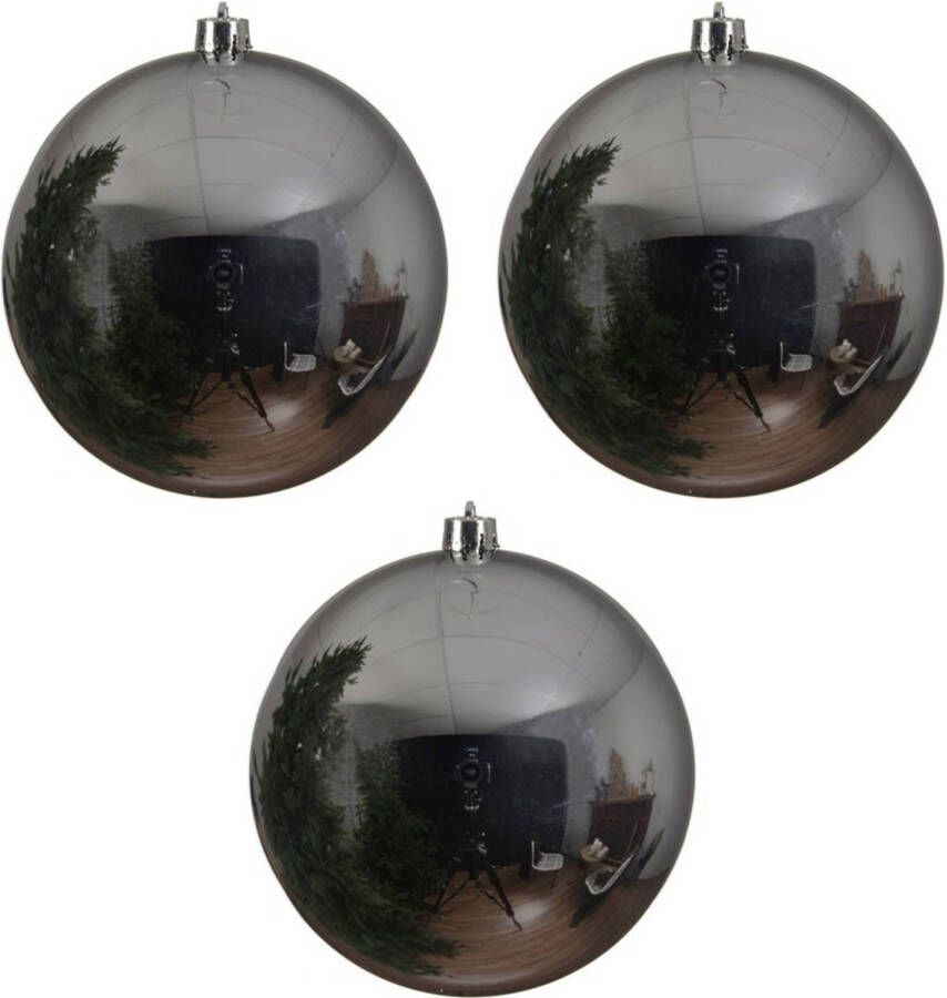 Decoris 3x Grote raam deur kerstboom decoratie zilveren kerstballen 20 cm glans Kerstbal