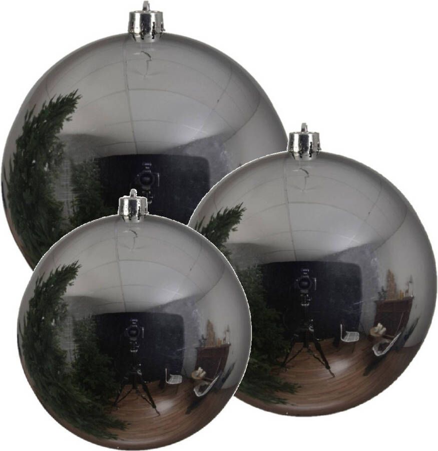 Decoris 3x Grote zilveren kerstballen van 14 20 25 cm glans van kunststof Kerstbal
