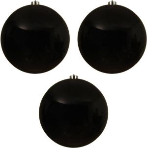 Decoris 3x Grote zwarte kerstballen van 20 cm glans van kunststof Kerstbal
