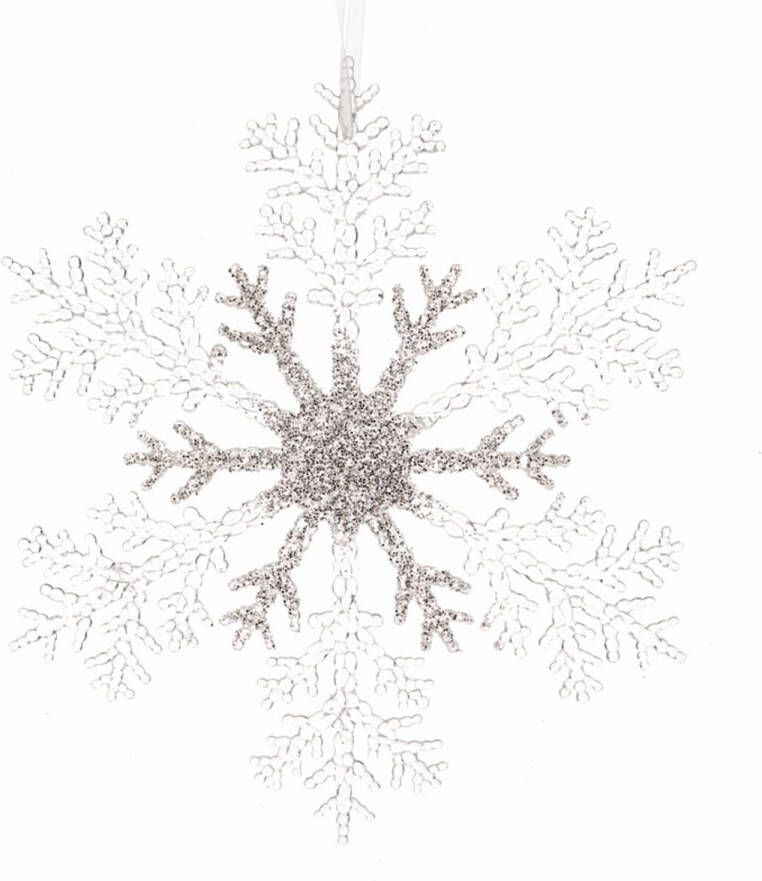 Decoris 3x Kerstboomdecoratie hanger sneeuwvlok zilveren glitters 21 cm Kersthangers