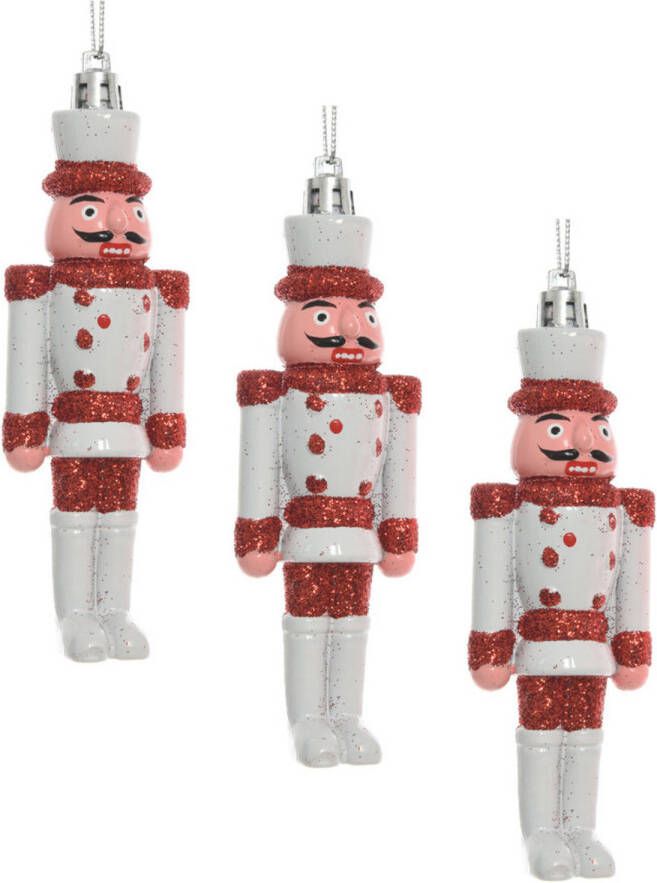 Decoris 3x Kersthangers notenkrakers poppetjes soldaten wit rood 12 5 cm Kersthangers