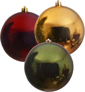 Decoris 3x stuks grote kerstballen van 20 cm glans van kunststof groen goud en rood Kerstbal